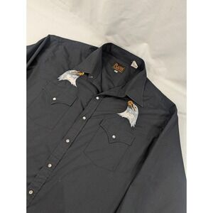 VTG Ely Cattlemens Western Shirt Mens XL Black Embroidered Eagle Pearl Snap